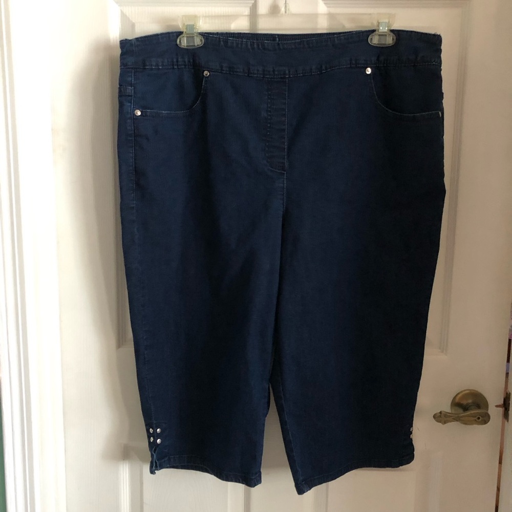 Allison Daley jeans capri stretch pull on denim navy blue form fitting Plus 22W